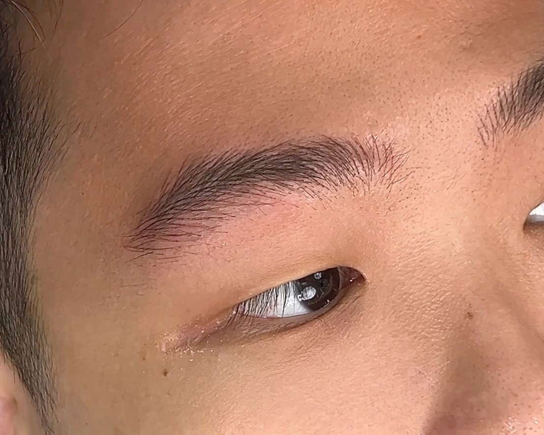 Close up natural eyebrow embroidery hairstroke details